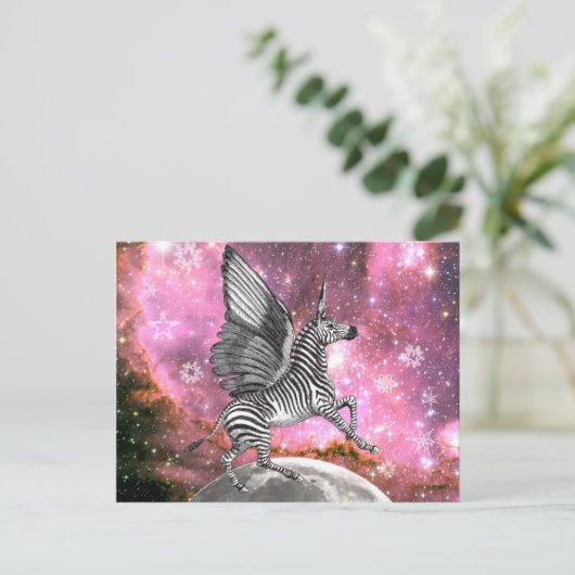 Unicorn Zebra Pegasus Postkarte (Stehend Vorderseite)