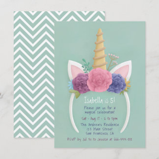Unicornblumenhairband-Mädchen-Geburtstags-Party Einladung