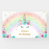 Unicornfahne mit Blumen und einem Regenbogen Banner (Horizontal)