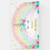 Unicornfahne mit Blumen und einem Regenbogen Banner (Vertikal)