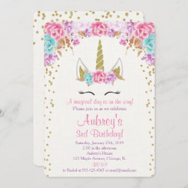 Unicorngeburtstagseinladung, rosa lila Gold Einladung