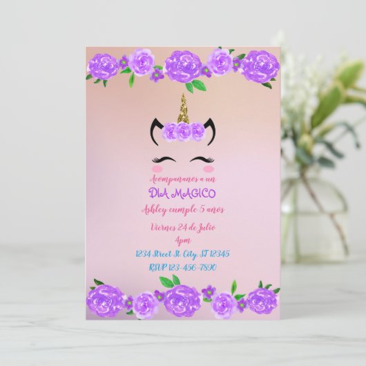 Unicornio Einladung (Stehend Vorderseite)