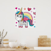 Unicornio y Corazones Poster (Küche)