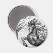 Unicorns Black Unicorn Schwarz & Weiß Zeichnend Magnet (Vorderseite/Rückseite)
