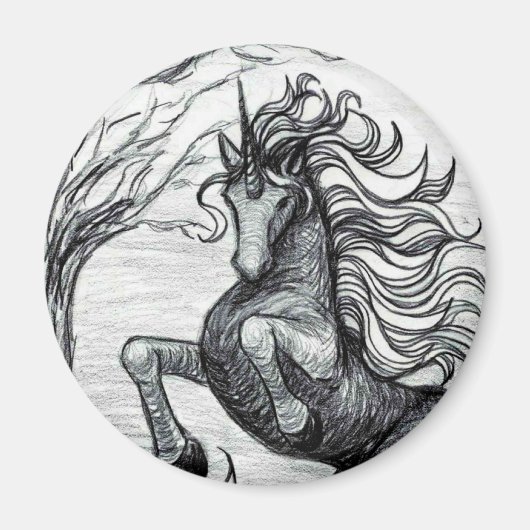 Unicorns Black Unicorn Schwarz & Weiß Zeichnend Magnet (Vorne)