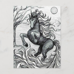 Unicorns Black Unicorn Schwarz & Weiß Zeichnend Postkarte