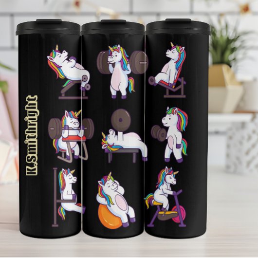 Unicorns, die ein Gym-Workout durchführen Thermosbecher