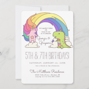 Unicorns & Dinosaurier Einladungen zum Geburtstag