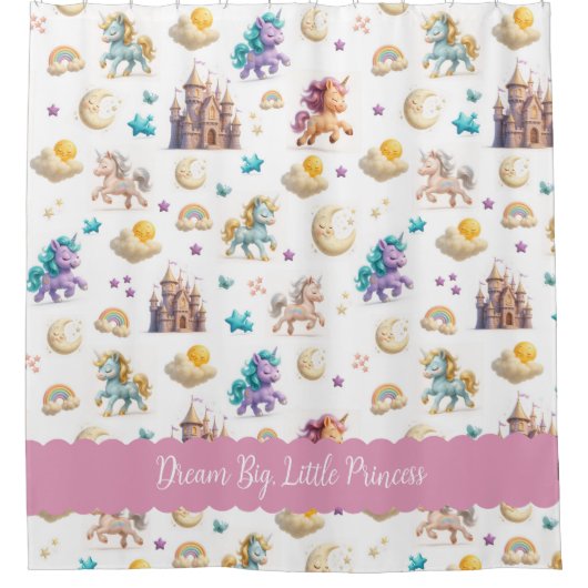 Unicorns & Fairytale Castle - Fantasy Design Duschvorhang (Vorderseite)