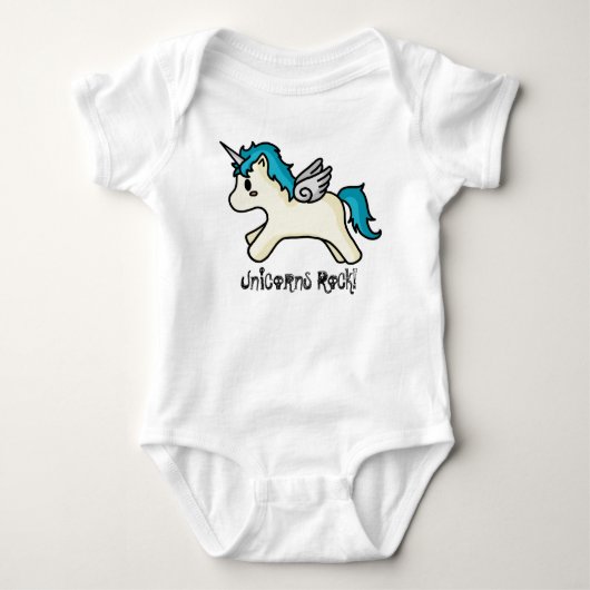 Unicorns-Felsen-[blauer] Säuglings-Strampler Baby Strampler (Vorderseite)