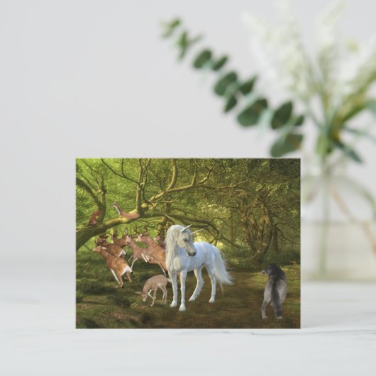 Unicorns Forest Defender Deer Wolf Postkarte (Stehend Vorderseite)