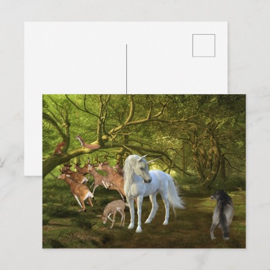 Unicorns Forest Defender Deer Wolf Postkarte (Vorne/Hinten)