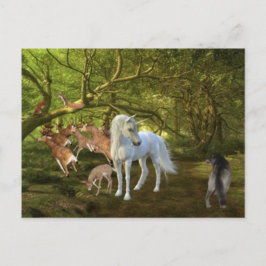 Unicorns Forest Defender Deer Wolf Postkarte (Vorderseite)