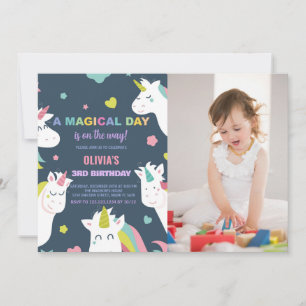 Unicorns Geburtstagseinladungen mit Foto Einladung