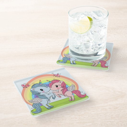 Unicorns Glasuntersetzer (Schrägansicht)