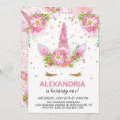 Unicorns in Bloom Birthday Einladung (Vorne/Hinten)