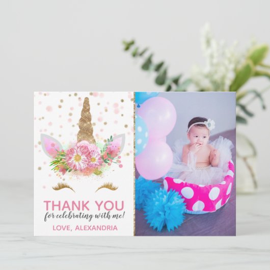 Unicorns in Bloom Dankeschön Karte (Stehend Vorderseite)