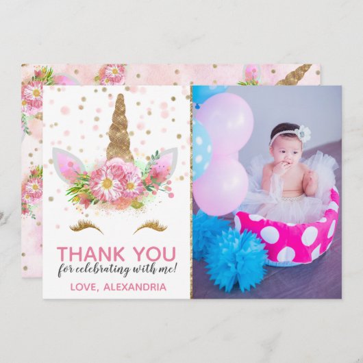 Unicorns in Bloom Dankeschön Karte (Vorne/Hinten)