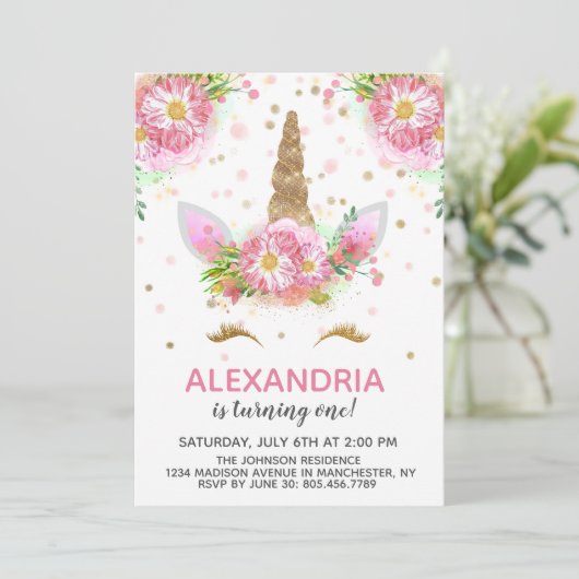 Unicorns in Bloom Einladung (Stehend Vorderseite)