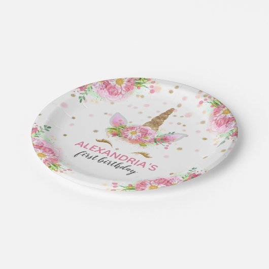 Unicorns in Bloom Pappteller (Schrägansicht)