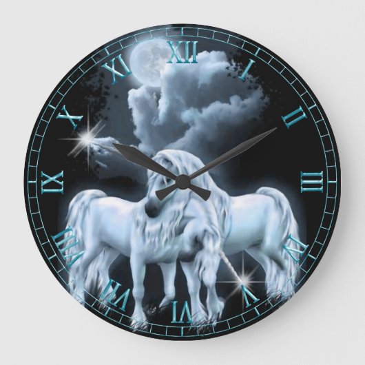 Unicorns in the Moonlight Wall Clock Große Wanduhr (Vorderseite)