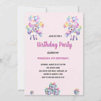Unicorns Lila Watercolor Geburtstagsparty Einladung