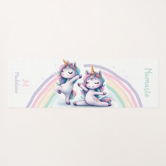 Unicorns Namaste Yoga Posen Niedlich Name Monogram Yogamatte (Rückseite (Horizontal))