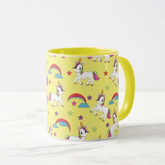 Unicorns, Niedlich gelb Tasse (VorderseiteRechts)