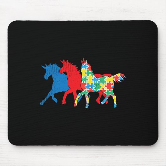 Unicorns Puzzle Blue Red Autism Awareness ASL Girl Mousepad (Vorne)