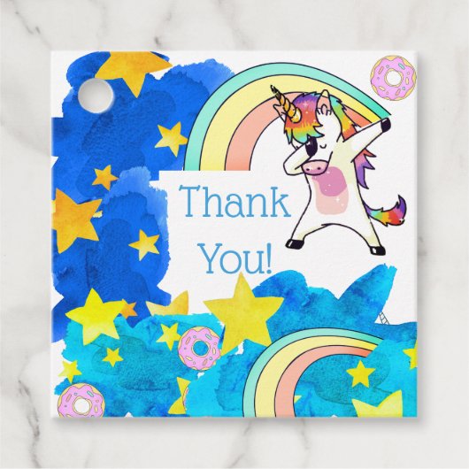 Unicorns Rainbows Donuts in Blue Starry Sky Custom Geschenkanhänger (Vorderseite)