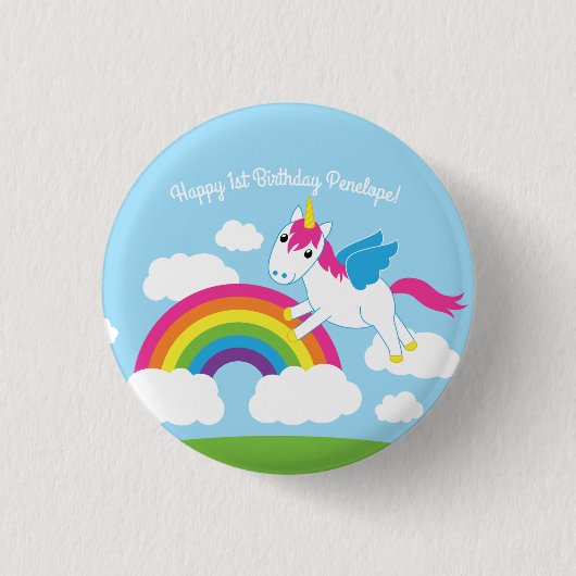 Unicorns & Rainbows Kinderparty Niedlich Button (Vorderseite)