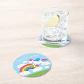 Unicorns & Rainbows Kinderparty Niedlich Runder Pappuntersetzer (Vor Ort)