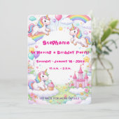 Unicorns & Rainbows Pastel Childs Birthday Einladung (Stehend Vorderseite)