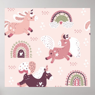 Unicorns Rainbows: Pastellzauberer Hintergrund. Poster