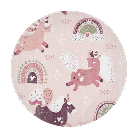 Unicorns Rainbows: Pastellzauberer Hintergrund. Schneidebrett (Vorderseite)