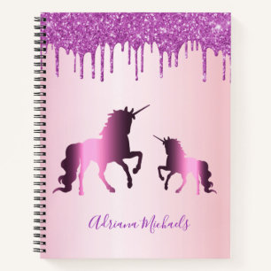 Unicorns rosa lila Glitzer Name Notizblock