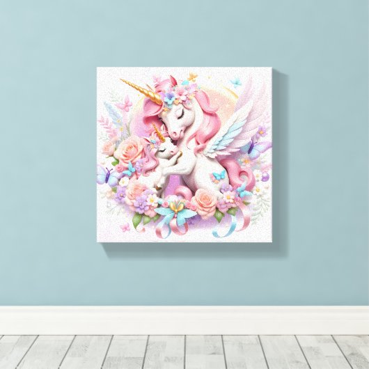 Unicorns Stretched Canvas Print Leinwanddruck (Insitu (Holzboden))