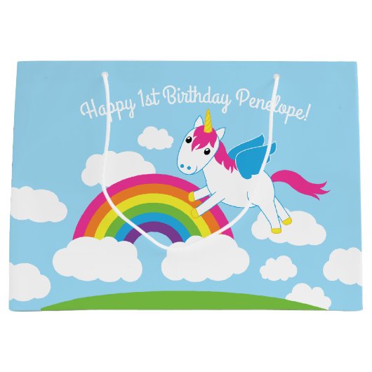 Unicorns u. Regenbogen-niedliches 1. Große Geschenktüte (Vorderseite)