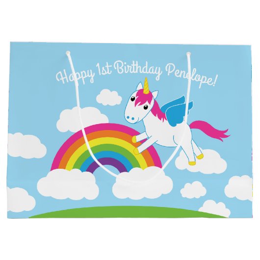 Unicorns u. Regenbogen-niedliches 1. Große Geschenktüte (Rückseite)