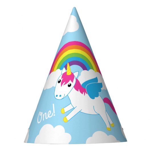 Unicorns u. Regenbogen-niedliches 1. Partyhütchen (Vorderseite)