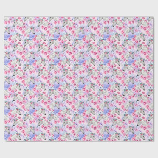 Unicorns-u. Rosen-Muster Geschenkpapier (Flach)