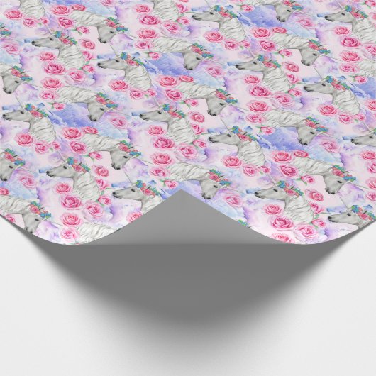 Unicorns-u. Rosen-Muster Geschenkpapier (Ecke)