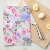 Unicorns-u. Rosen-Muster Geschirrtuch (Viertel Falte)