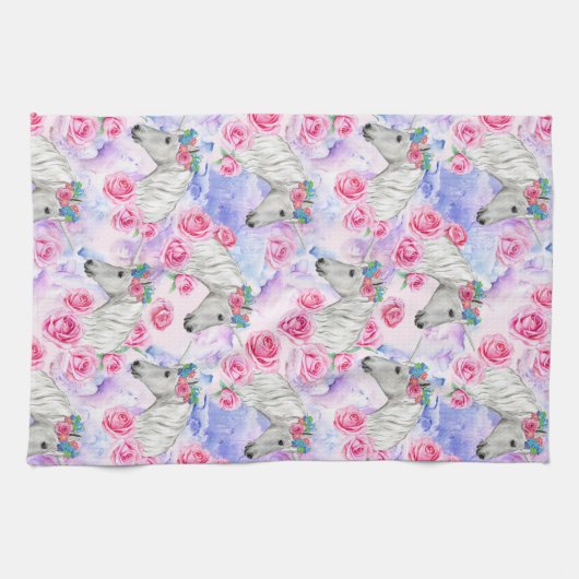 Unicorns-u. Rosen-Muster Geschirrtuch (Horizontal)
