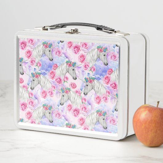 Unicorns-u. Rosen-Muster Metall Brotdose (Beispiel)