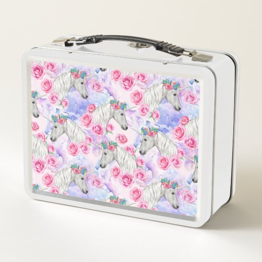 Unicorns-u. Rosen-Muster Metall Brotdose (Rückseite)