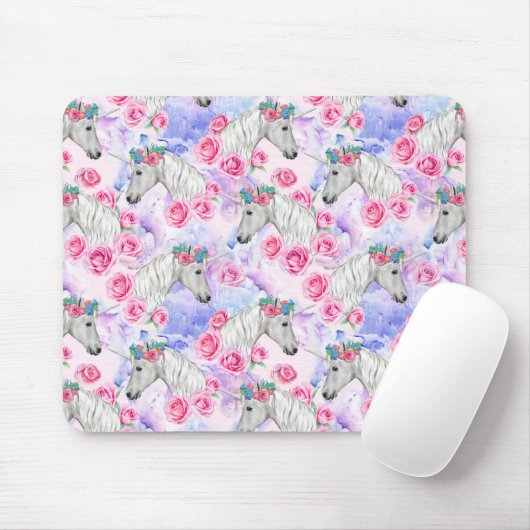 Unicorns-u. Rosen-Muster Mousepad (Mit Mouse)