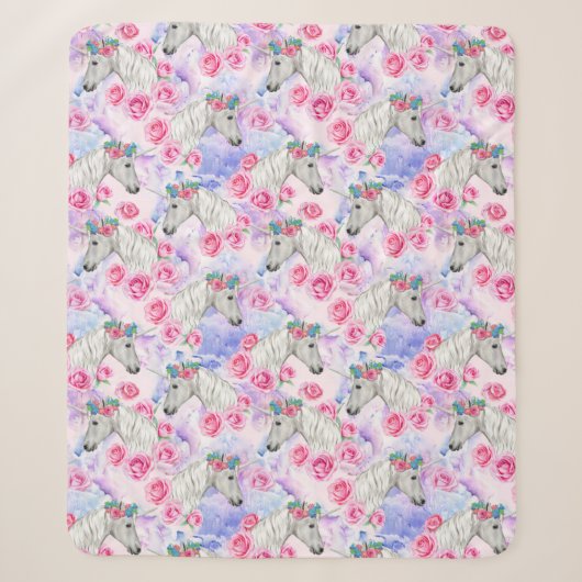 Unicorns-u. Rosen-Muster Sherpadecke (Vorderseite)