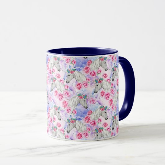 Unicorns-u. Rosen-Muster Tasse (VorderseiteRechts)