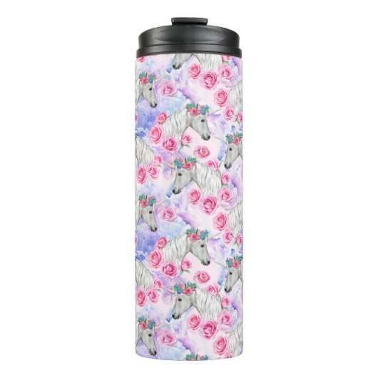 Unicorns-u. Rosen-Muster Thermosbecher (Vorderseite)